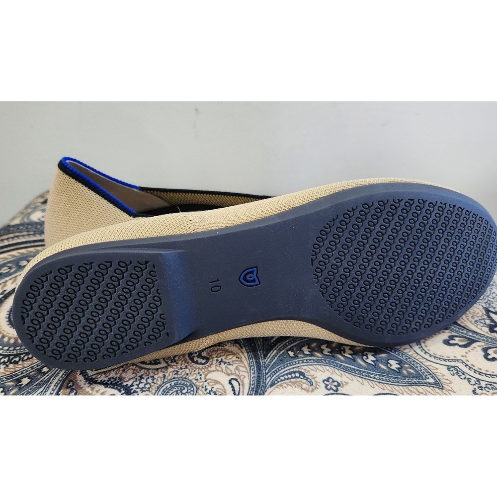 Rothys The Bow Flat Fawn Tan Navy Blue Trim Sustainable Washable Shoes W10 - Picture 7 of 9
